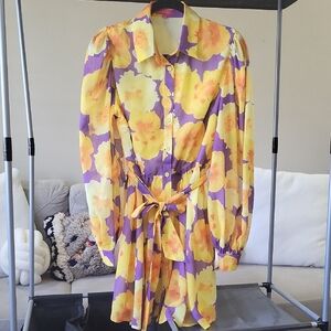 Flying Tomato Yellow and Purple Floral Long Sleeve Dress